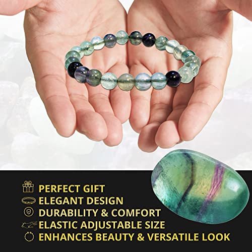 ANAYA AGATE Healing Crystal Bracelet for Women and Men – 8mm Round Beaded Bracelet for Men and Women – Unisex Stretchy Gemstone Bracelet for Healing and Protection - color: Rainbow Fluorite