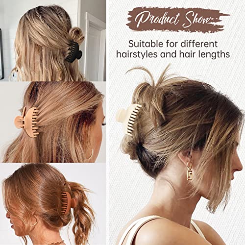 DEEKA 4 PCS Double Row Teeth Hair Claw Clips 2.5" Medium Hair Clips for Thin Hair Small Matte Clips Short Fine Hair Accessories for Women and Girls -Black Brown - color: Neutral Colors, size: 4 Count (Pack of 1)