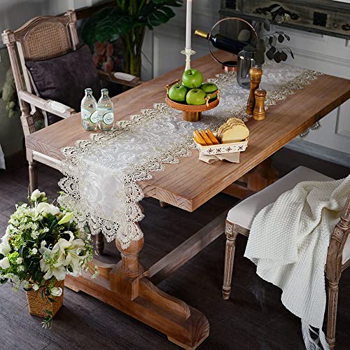 ARTABLE Lace Table Runner Macrame Farmhouse Boho Christmas Rustic Embroidered Dresser Scarf Oblong for Wedding Shower Kitchen Outdoor Party Decor (Stone Grey, 16 x 70 Inch) - color: Stone Grey, size: 16 x 70 Inch