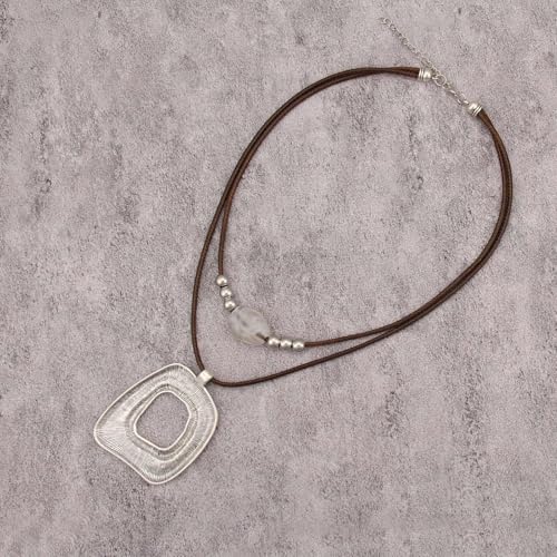 Boho Necklaces for Women Chunky Circle Necklace Layered Boho Circle Leather Choker Necklace Long Vintage Necklaces Bohemian Jewlery Gifts - style: Bohemian Multilayer Necklace