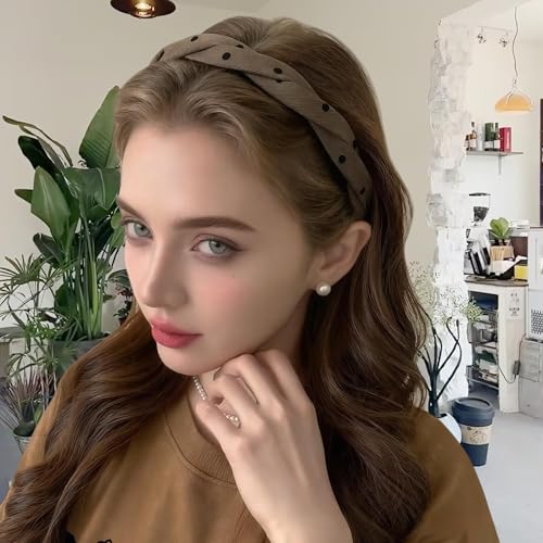 4 Pcs Polka Dot Headbands with Teeth for Women, Twisted Knotted Non-Slip Comb Hairbands, Ribbed Fabric Wrapped Hard Hair Hoops, Vintage Neutral Hair Accessories for Girls Daily Wear - color: Polka Dot Twist