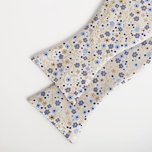Alizeal Mens 2pcs Classic Floral Pattern Self-tied Bow Tie and Handkerchief Set - color: 045-champagne+navy Blue