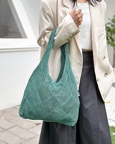 Crochet Mesh Beach Tote Shoulder Handbags Hobo Summer Aesthetic Women's Bag - color: Green2