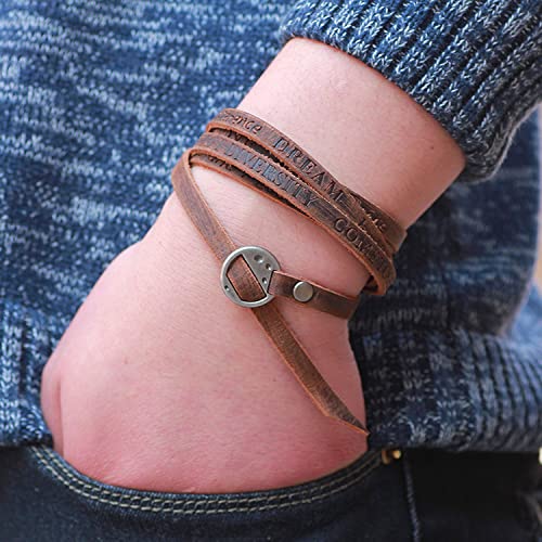 Rantanto Genuine Leather Wrap Bracelets Trendy Western Stackable Cuff Adjustable Boho Layered Bracelet Jewelry For Men Women - color: Brown Stamped Words
