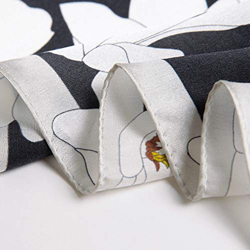 ANDANTINO 100% Mulberry Silk Scarf -21” Square Neckerchief with Gift Packed - color: Black&white Flowers