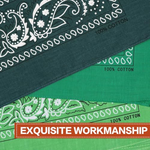 Raylarnia 100% Cotton Large Bandanas for Men and Women, 22 Inch Paisley Bandana with Multiple Colors - color: Green / Dark Green / Lime Green