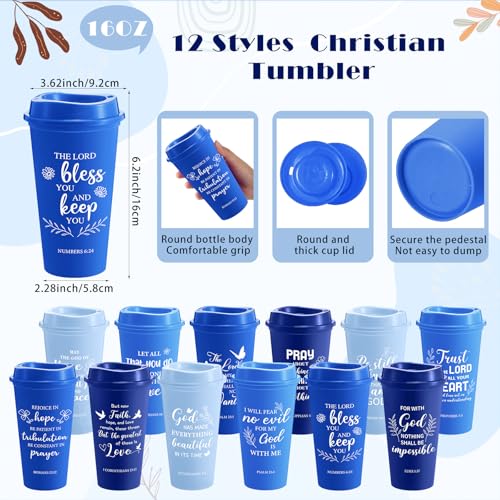 Skylety 12 Set/ 48 Pcs Christian Gifts for Women Men Religious Gift Set 16 oz Bible Scripture Cups with Lids Mini Spiral Notebooks Pens Keychains for Mother Father Birthday(Blue Gradient) - color: Blue Gradient