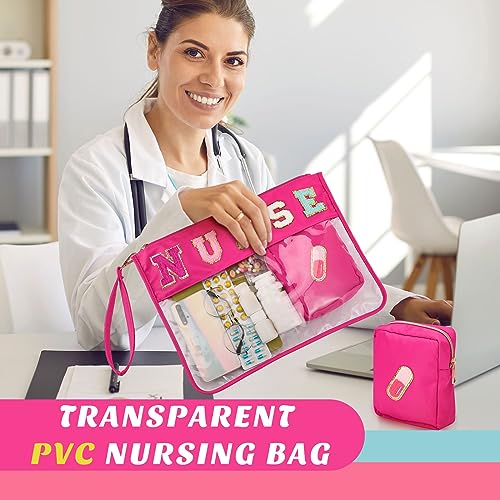 Hillban 2 Pcs Nurse Week Gift Makeup Cosmetic Bag Nurse Appreciation Gift for Women Clear Chenille Letter Bag Toiletry Zipper Pouch Waterproof Travel Purse Survival Kit Medical Accessories - style: Nurse Theme