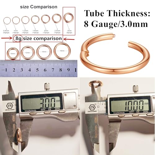 ORANGELOVE Hypoallergenic Nose Rings 20G 18G 16G 14G 12G 10G 8G 316l Surgical Steel Septum Jewelry Hinged Segment Ring Body Piercing Nose Hoop Lip Rings Nose Helix Cartilage Rook Earrings - color: Rose Gold, size: 1pc 8 Gauge 10mm