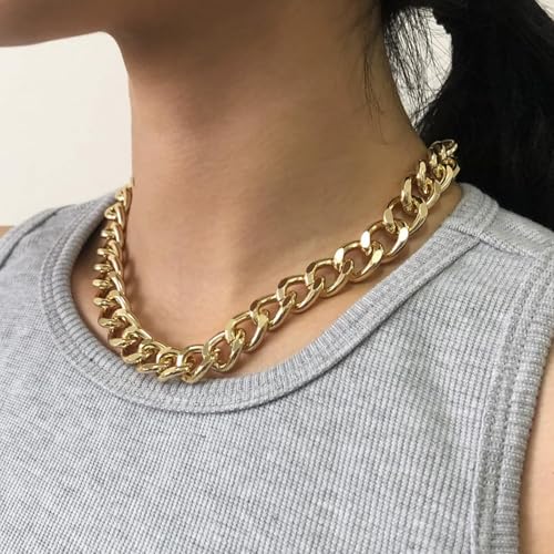 Chunky Chain Necklaces Women Statement Collar Necklace Gold Flat Snake Chain Choker Ribbed Design for Party, Dress Jewelry Gifts - color: A5