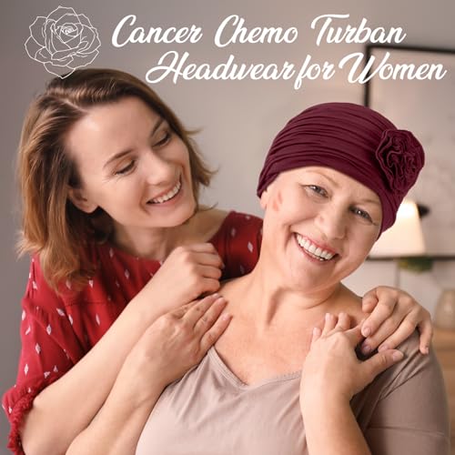 JenPen 4 Pcs Cotton Chemo Headwear for Women Turban Soft Cancer Head Scarf Hats Beanie Elastic Hair Wraps - color: Black, Khaki, Wine Red, Brown