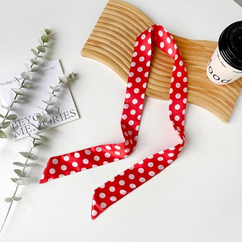 10 Pcs Long Thin Small Skinny Scarf Satin Neck Tie Ribbon Choker for Women Girls - color: Dot Red