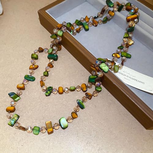 Boho Colorful Seashell Beaded Double Layer Necklace Long Stackable Vacation Necklace Fashion Jewelry Western Gifts - color: A1:Boho Beaded Necklace