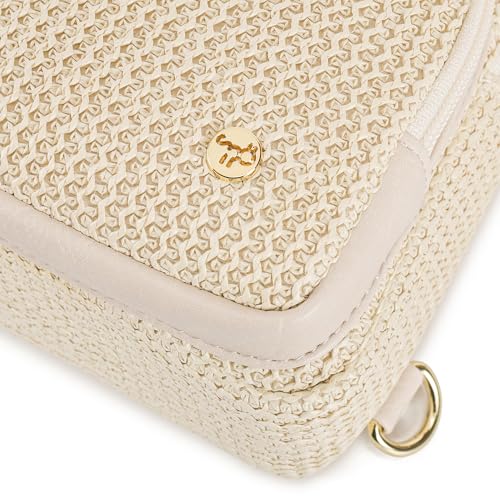 Haytijoe Faux Straw Crossbody Bags for Women RFID Summer Raffia Sling Bag Beach Vacation Travel Purse - color: Boho White Thick