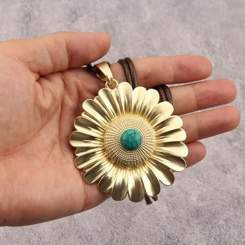Leather Necklace for Women Long Boho Necklace Bohemian Choker Vintage Necklace Braided Boho Jewelry with Adjustable Brown Leather Cord - color: Boho Round Pendant Necklace