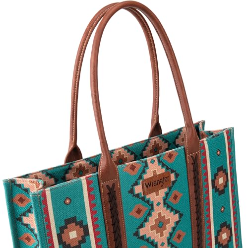 Wrangler Tote Bag for Women Western Purse and Aztec Satchel Handbag - color: Angel Diamond Tealblue