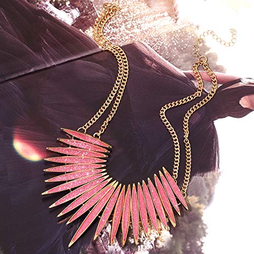 MOLOCH Sparkling Druzy Leaf Choker Necklace Fashion Gold-Tone Collar Necklace Bib Statement Chunky Tribal Necklace Woman Jewelry - color: Pink