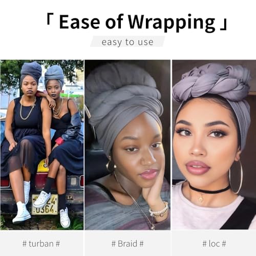 Head Wraps for Black Women, Breathable Headwrap Soft Long Hair Wraps Wide Headscarves for Locs Braids - color: Dark Gray