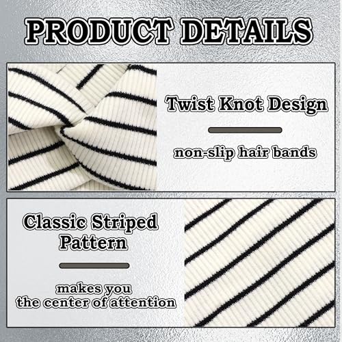 3 Pcs Headbands for Women Striped Cross Twist Hair Bands Stretchy Ribbed Turban Head Bands African Non Slip Workout Hair Warps Accessories - color: Black+White+Grey Stripe