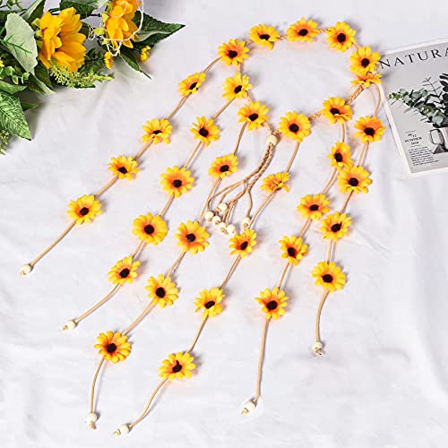 Sucrain 2pcs Flower Hippie Headband Floral Crown Summer Sunflower Hair Accessories for 70 s Bohemian Costumes Style for Women - color: White+Yellow