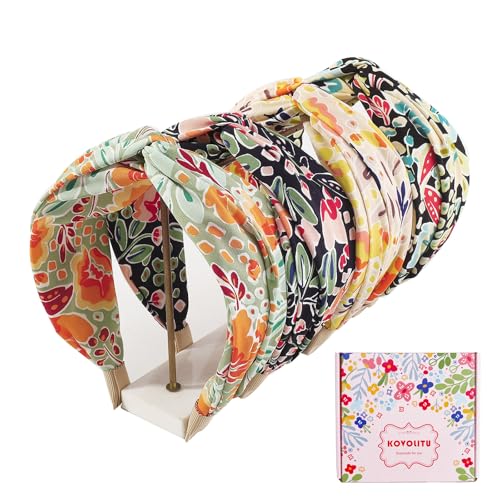 4 Pack Floral Printed Headbands Wide Cross Knot Headbands for Women Knotted Fashion Hair Bands-Classic - color: Type-A