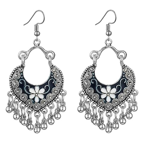 Vintage Boho Statement Drop Dangle Earrings for Women Bohemian Ethnic Handmade Beaded Charms Earring Bohemian Retro Chandelier Tassel Earrings Mexico Gypsy Jewelry Gift - color: Blue