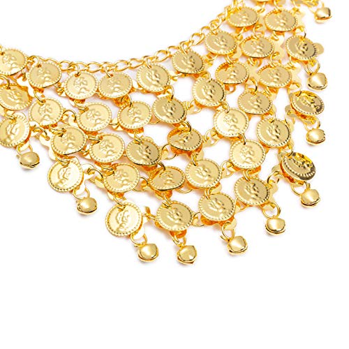 Seawhisper Belly Dance Golden/Silver Coins Necklace and Earrings Bracelets - color: Golden(3pcs:1 necklace + 2 earrings)