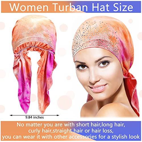Geyoga 6 Pack Rhinestone Head Scarf for Women, Sequin Pre Tied Head Wraps, Stretchy Turban Cap for Hair Loss & Daily Wear(Tie Dye Style) - style: Tie Dye Style