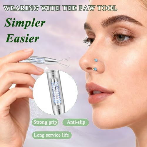 Opal Nose Ring Studs Horseshoe Nose Rings Hoops Stud 316L Stainless Steel Nose Rings Round CZ Square Screw L Shaped Nose Stud Hypoallergenic Nostril Piercing Jewelry for Women Men - color: Gold/3.0mm Blue gem/20gauge