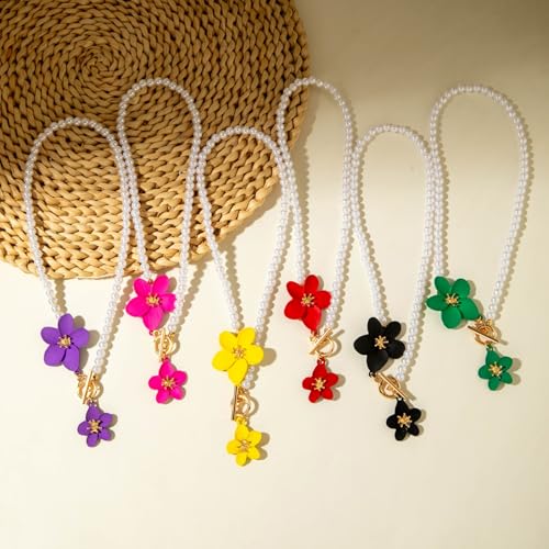 WCRAZYE Gold Flower Earrings Necklace Set for Women Boho Summer Daisy Floral Statement Earrings Brides Wedding Guest Dresses Jewelry - color: Black B