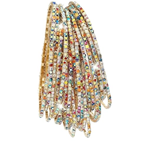 10 Pieces Women's Tennis Bracelet Set 2mm Extra-fine Delicate Rhinestones Adjustable Stackable Stretch Bracelet Wedding Party Jewelry Gifts - color: G-MIX AB