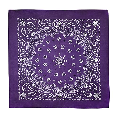 Gift Packaging Bandana for Men Women - 100% Cotton, Paisley, 22x22 In, 1 Pack - Large Bandanna Handkerchief Cowboy Hanky - color: Purple