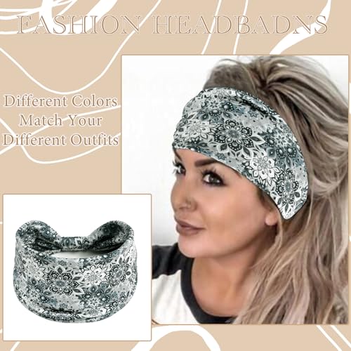 Boho Headbands Floral Wide Hair Bands Stretchy Head Wraps African Turban Headband Knotted Bandana Fashion Hair Scarf Soft Swearbands For Women Girls Yoga Running Spa Workout - color: Style 81