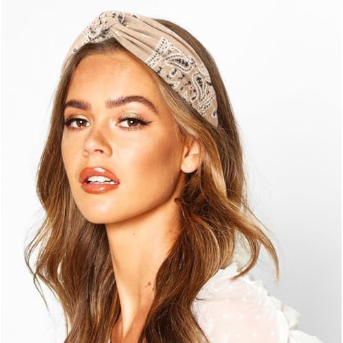 AQOKKA Elastic Knotted Headbands for Women Cloth Head Hair Bands for Women's Hair Non Slip Boho Wrap Twisted Hair Accessories - color: 4 Pack Cross Floral : B