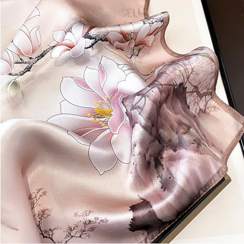 Aufeel Women's 100% Pure Mulberry Silk Small Square Scarf - Neckerchief Women - Silk Headscarf - 21" x 21" - color: Pink 6