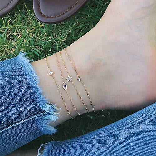 LOYATA Dainty Ankle Bracelet,14K Gold Plated Tiny Bead Anklet Dainty White Cubic Zirconia Cross Tassel Foot Chain Cute Lucky Moon Evil Eye Foot Jewelry Boho Anklets for Women - color: Evil Eye 2