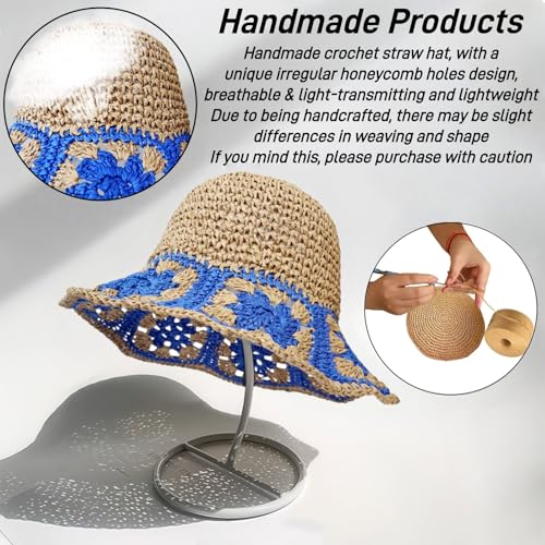 Floppy Big Beach Straw Hats for Women Foldable Summer Wide Brim Packable Sun Hat Womens Travel Straw Fedora Hat - color: Floral-1
