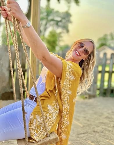 Breezy Lane Kimonos for Women Swimsuit Coverups Beach Cover Up Swimwear Cardigan Summer - color: A Mustard Print