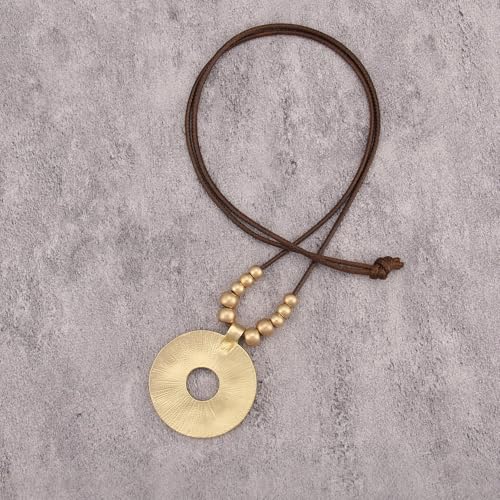 Bohemian Necklaces for Women Long Leather Necklace with Large Pendant Chunky Boho Hippie Jewelry Pendant Chocker Necklace - style: Boho Cord Necklace