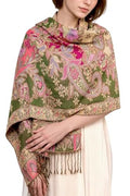 Achillea Elegant Paisley Floral Pashmina Shawl and Wrap – Boho Rave Scarf for Festival, Travel & Everyday Wear - color: Olive Rose