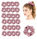 24Pack Satin Scrunchies For Women Silky Scrunchy Silk Hair Ties Ponytail Holder Hairs Bow Ropes Elastics Hairtie Accessories - color: Dusty Rose