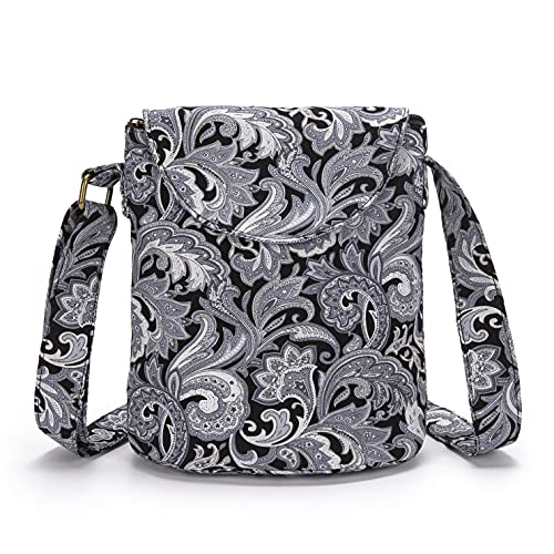 OPQRSTU Women's Retro Small Size Canvas Shoulder Bag Hippie Boho Crossbody Handbag - color: Grey