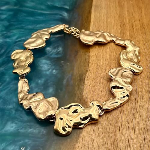 Chunky Chain Necklaces Women Statement Collar Necklace Gold Flat Snake Chain Choker Ribbed Design for Party, Dress Jewelry Gifts - color: A10