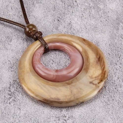 GelConnie Leather Necklace for Women Round Wooden Pendant Long Leather Choker Vintage Sweater Necklace Gold Chunky Boho Necklaces for Women - style: Brown Stone Necklace