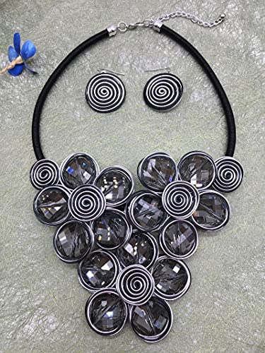 Statement Chunky Flower African Necklace For Women Tribal Fashion Costume Jewelry Earring Sets Unique Big Colorful Rhinestone Crystal Pendent Collar Choker Bib Handmade - color: three flowers black