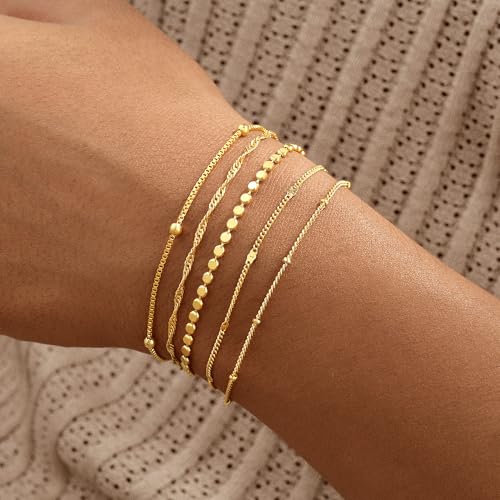 Gold Bracelets for Women, 14K Gold Plated Stackable Bracelet Stack Set Adjustable Charm Paperclip Chain Snake Link Layered Waterproof Jewelry Sets Gifts - style: Bracelets Set /3