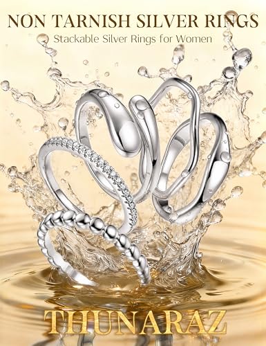 THUNARAZ 14K Gold Plated Rings for Women Non Tarnish Stackable Chunky Rings Cubic Zirconia Thumb Ring Set Dainty Trendy Statement Promise Wedding Bands Engagement Ring for Women Size 6-10 - color: Silver