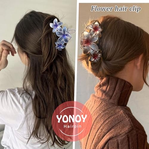 YONOY 6Pcs Flower Hair Clips for Women,Non-Slip Matte Flower Hair Clips for Women,Hawaiian Hair Flower Clip Large Plumeria Banana Cute Clip Beach Hair Accessories (Pearlescent color) - color: Color C