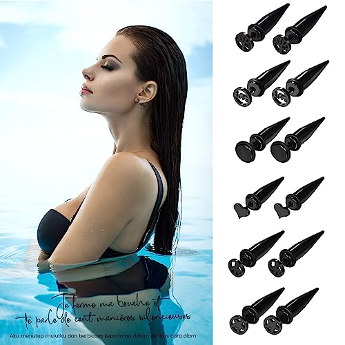 Aroncent 12PCS Stainless Steel Fake Tapers Mens Earrings Illusion Tunnel Cheater Piercing Jewelry Set for Men Women - color: A6
