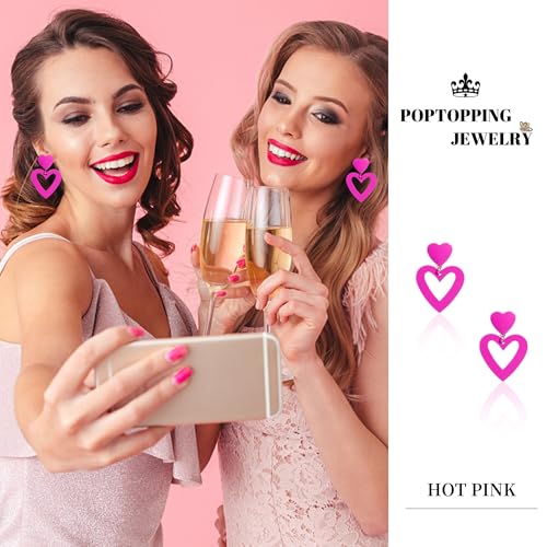 Double Heart Earrings Dangling Heart Drop Earrings For Women Love Heart Dangle Earrings Birthday Gift - color: Pink